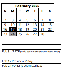 District School Academic Calendar for Gateway Charter School for February 2025