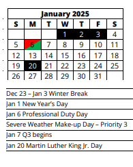 District School Academic Calendar for Caloosa Elementary School for January 2025