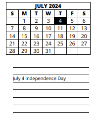 District School Academic Calendar for Ida S. Baker High School for July 2024