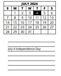 District School Academic Calendar for Bayshore Elementary School for July 2024