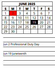 District School Academic Calendar for Bayshore Elementary School for June 2025