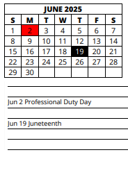 District School Academic Calendar for Paul Laurence Dunbar Middle School for June 2025