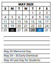 District School Academic Calendar for Bayshore Elementary School for May 2025