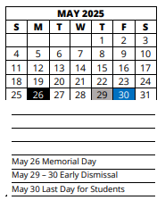 District School Academic Calendar for Pelican Elementary School for May 2025