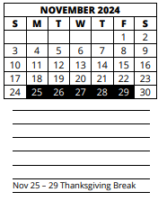 District School Academic Calendar for Price Halfway House for November 2024