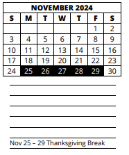 District School Academic Calendar for Bayshore Elementary School for November 2024