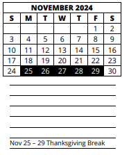 District School Academic Calendar for Tanglewood Riverside School for November 2024