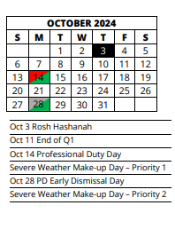District School Academic Calendar for Dunbar Community School for October 2024