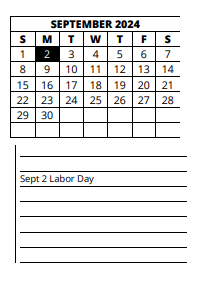 District School Academic Calendar for Basic School -east for September 2024