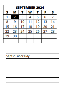 District School Academic Calendar for Skyline Elementary School for September 2024