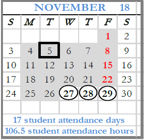 District School Academic Calendar for Hawthorn Hill ELEM. for November 2024