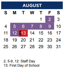 District School Academic Calendar for Bluebonnet Elementary for August 2024