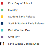 District School Academic Calendar Legend for Denton Co J J A E P