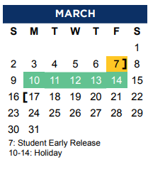 District School Academic Calendar for Bluebonnet Elementary for March 2025