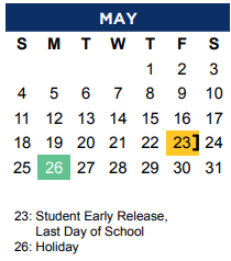 District School Academic Calendar for Marcus High School for May 2025