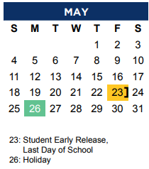 District School Academic Calendar for Timber Creek Elementary for May 2025