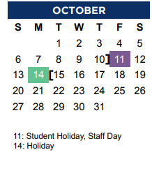 District School Academic Calendar for Camey Elementary for October 2024