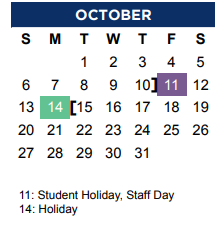 District School Academic Calendar for Garden Ridge Elementary for October 2024