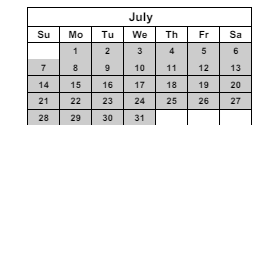 District School Academic Calendar for C O Bastian for July 2024