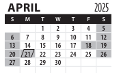District School Academic Calendar for Transition Expulsion Program for April 2025
