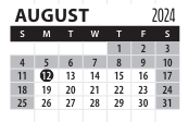District School Academic Calendar for Transition Expulsion Program for August 2024