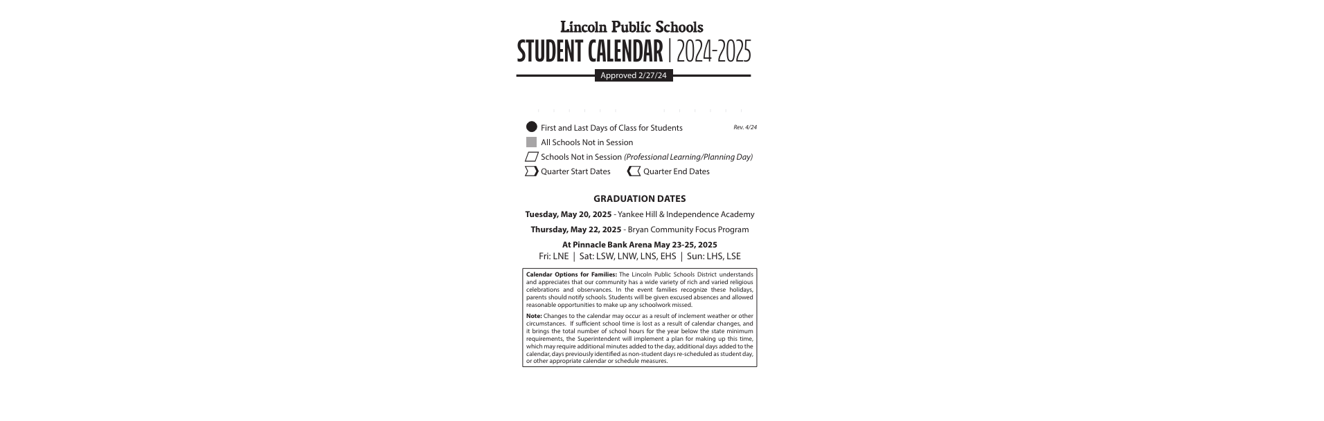 District School Academic Calendar Key for Transition Expulsion Program