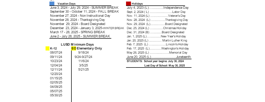 District School Academic Calendar Key for Joe Serna JR. Charter
