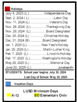 District School Academic Calendar Legend for Clairmont Elementary