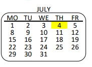 District School Academic Calendar for White House Primary Center for July 2024