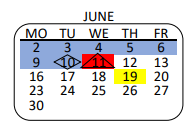 District School Academic Calendar for Patton Continuation for June 2025