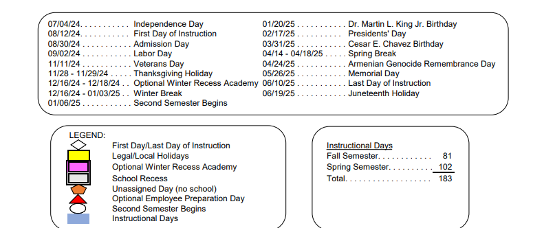 District School Academic Calendar Key for Foshay Learning Center (k-12)