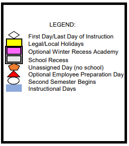 District School Academic Calendar Legend for Palms Middle