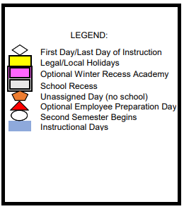 District School Academic Calendar Legend for Sterry Elementary