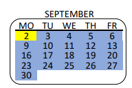 District School Academic Calendar for Vernon City Elementary for September 2024