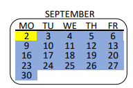 District School Academic Calendar for Rowan New Primary Center for September 2024