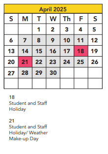 District School Academic Calendar for Lubbock Co J J A E P for April 2025