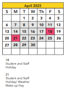 District School Academic Calendar for Whiteside Elementary for April 2025