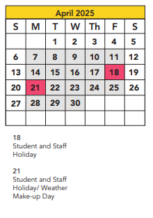 District School Academic Calendar for Hutchinson Middle School for April 2025