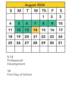 District School Academic Calendar for Whiteside Elementary for August 2024