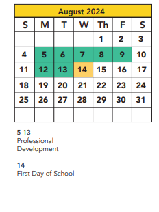 District School Academic Calendar for Dunbar Middle School for August 2024