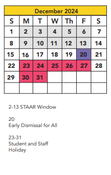 District School Academic Calendar for Homebound for December 2024