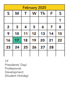District School Academic Calendar for Alderson Middle School for February 2025