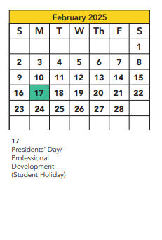 District School Academic Calendar for Hodges Elementary for February 2025