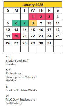 District School Academic Calendar for Slaton Middle School for January 2025