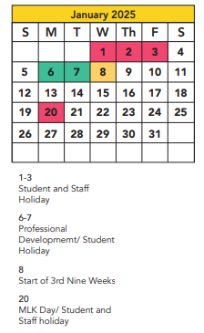 District School Academic Calendar for Whiteside Elementary for January 2025