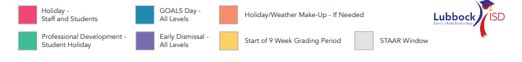 District School Academic Calendar Key for Lubbock High School