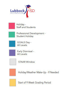 District School Academic Calendar Legend for Lubbock High School