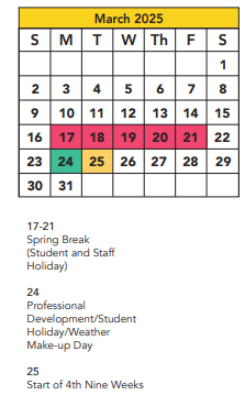 District School Academic Calendar for Whiteside Elementary for March 2025