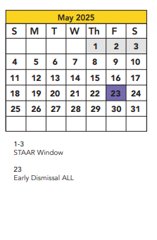District School Academic Calendar for Parkway Elementary for May 2025