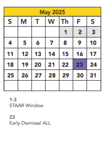 District School Academic Calendar for Waters Elementary for May 2025